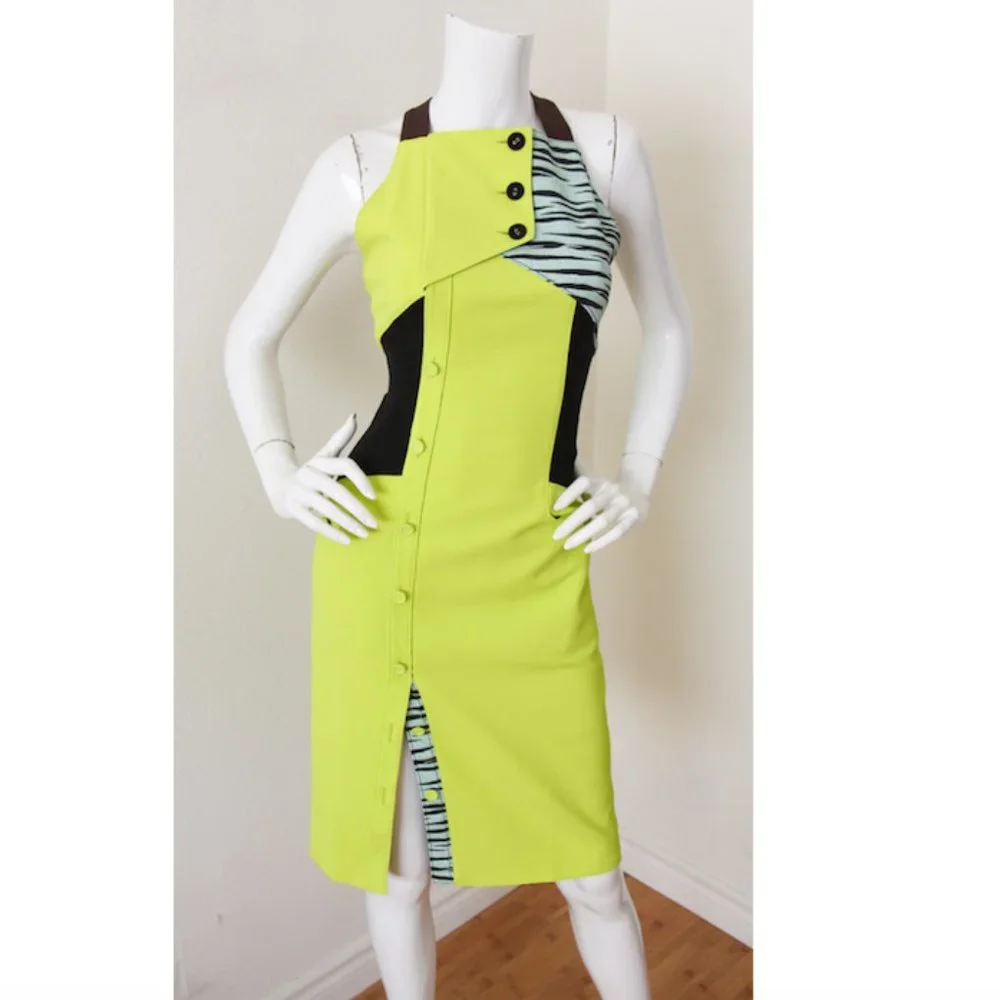 Proenza Schouler Button Front Zebra Contrast Sheath Dress - Picture 1 of 5